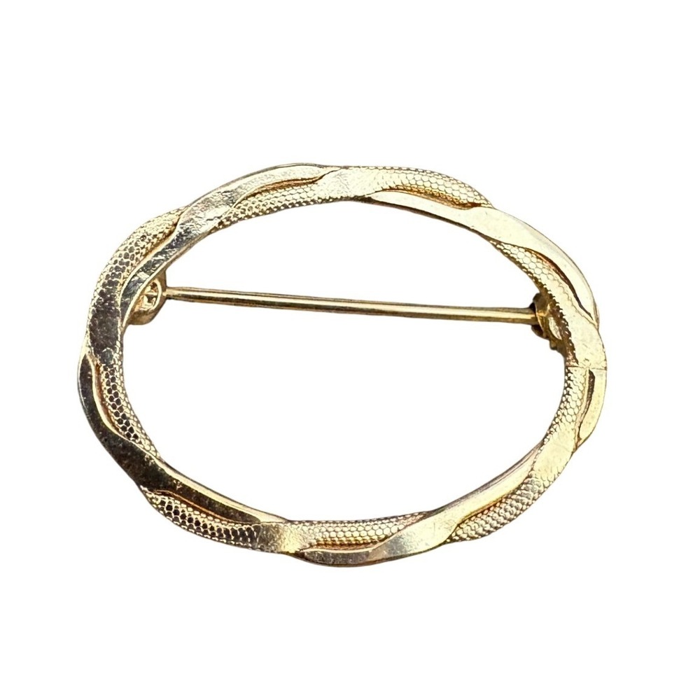 Vintage Gold-filled Oval Twisted Rope Textured Scarf Pin Brooch MId-Century